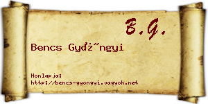 Bencs Gyöngyi névjegykártya